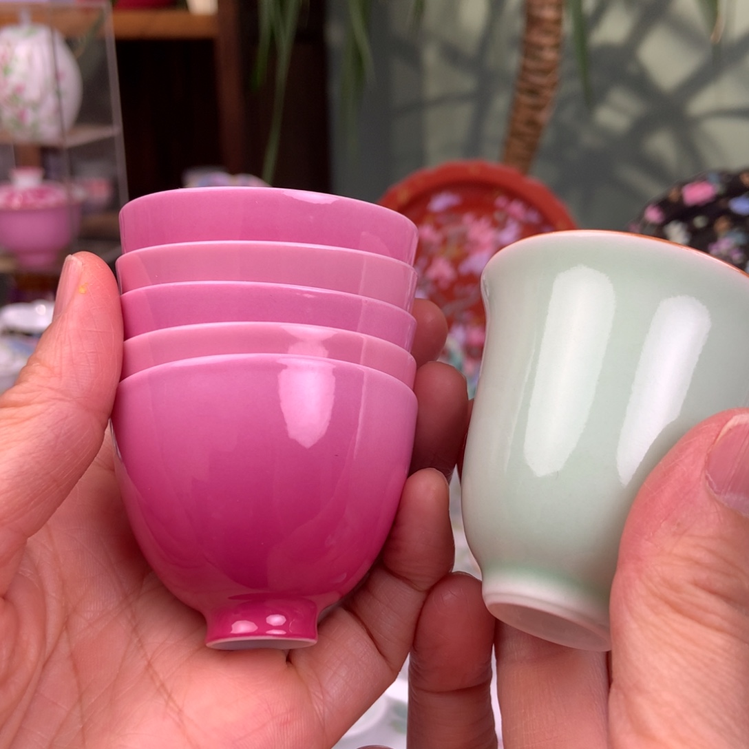 丽***姐瓷景德镇胭脂红渐变色鸡心杯