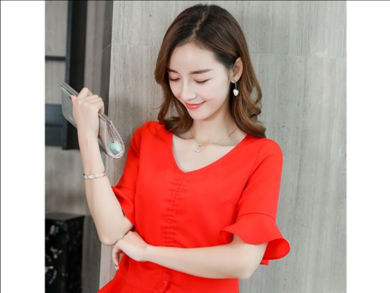 【非图片款】夏装显瘦短袖大码季韩版极简风中袖短款遮肚雪纺衫宽松