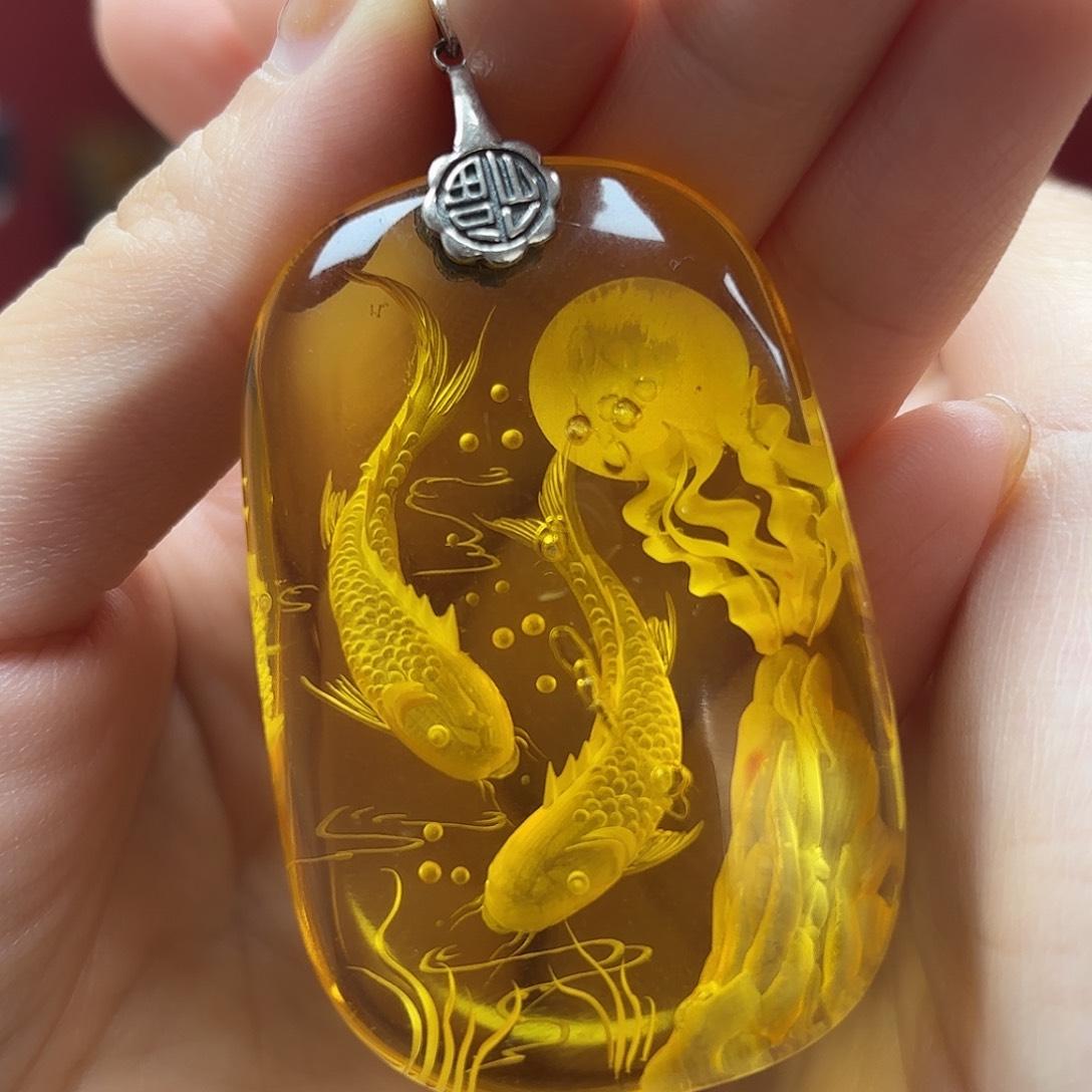 琥珀裸石银S925镶嵌49吊坠