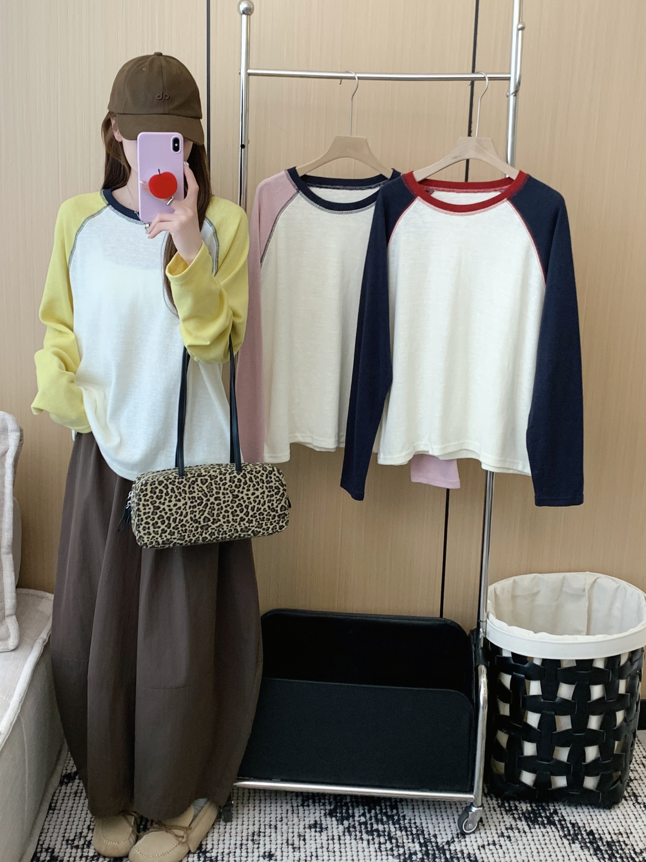 2025秋季设计感圆领常规针织T恤韩版长袖常规款中长款Q-1111