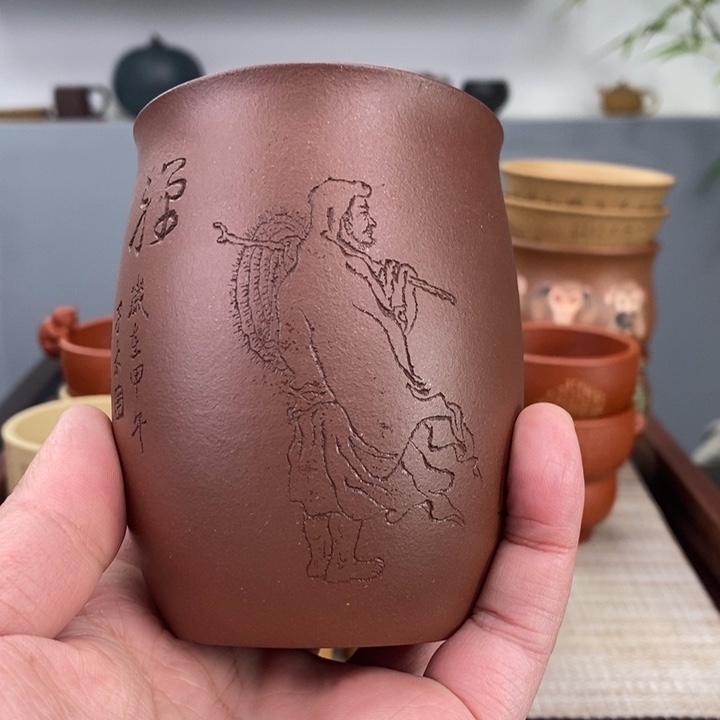 紫砂茶杯明***涂宜兴紫砂主人杯