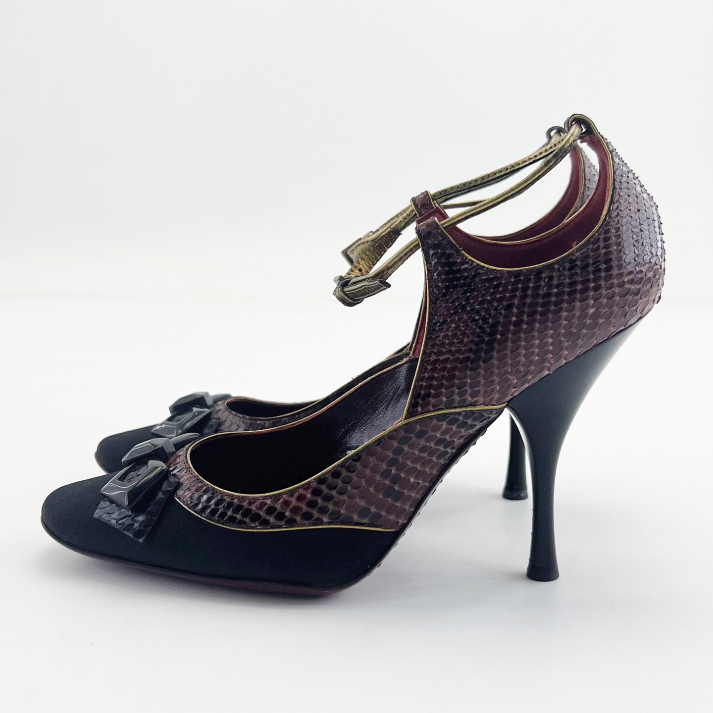 95新 LouisVuitton/路易威登 34.5码/暗红拼细跟高跟鞋/18074771