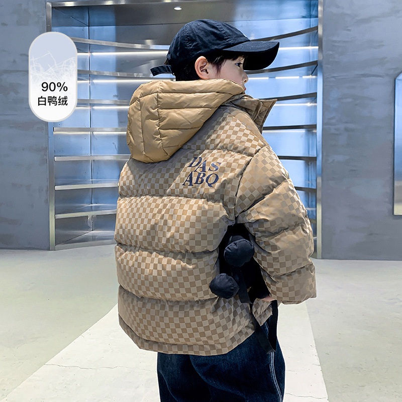 儿童冬装格子免洗羽绒服白鸭绒童装2025新款洋气中大男童冬季
