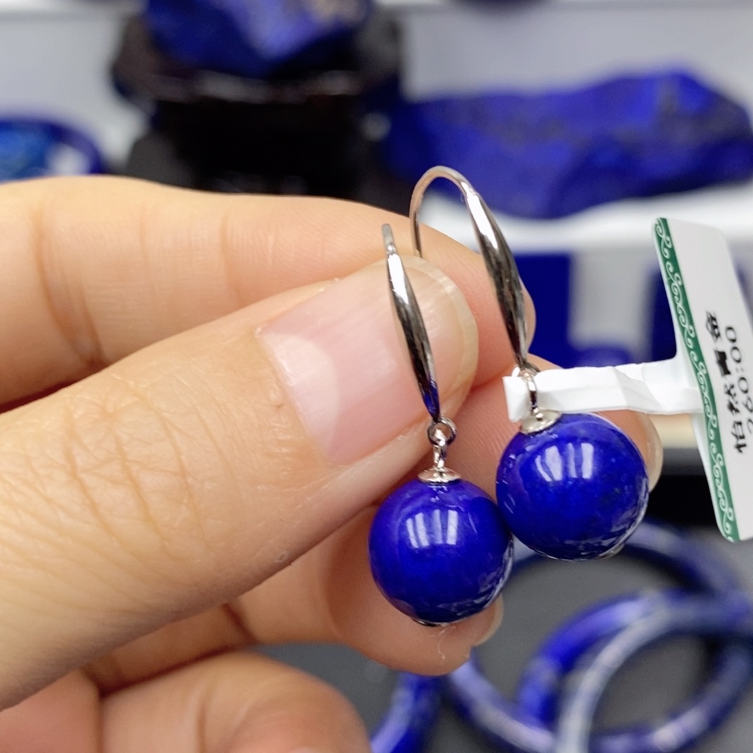 青金石耳饰银S925镶嵌