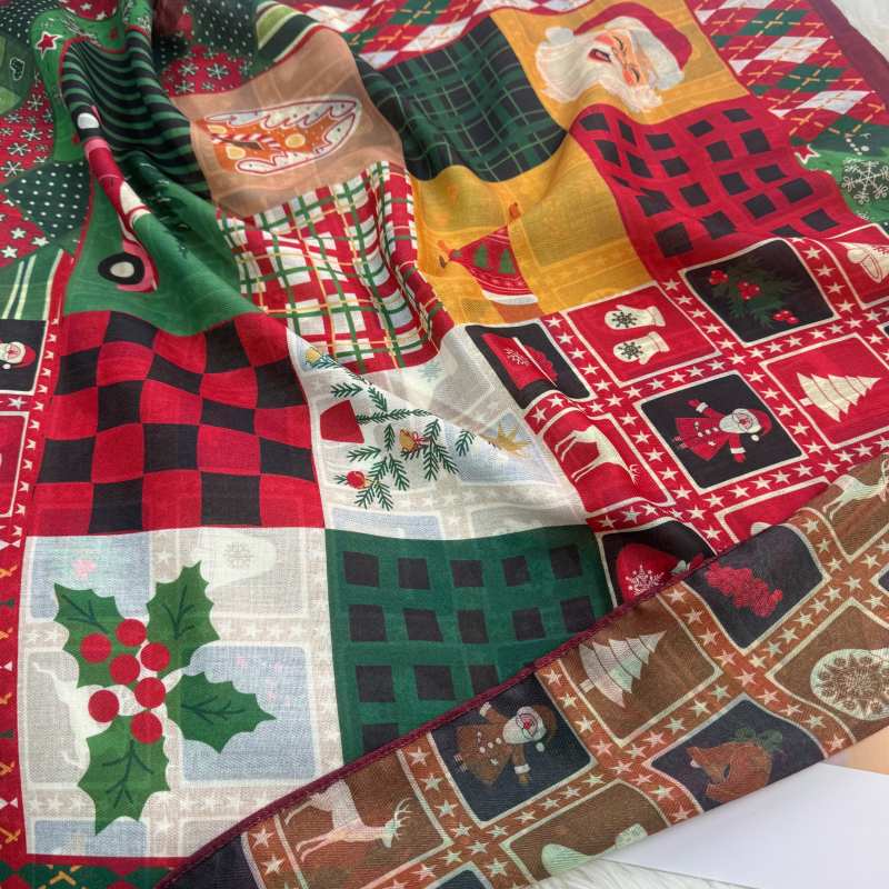 圣诞限定2025氛围感拉满丝绒棉丝巾围巾方巾圣诞礼物