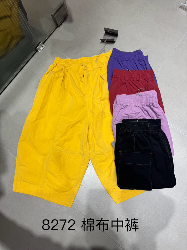 8272新款纯棉休闲中裤水洗百搭宽松时尚潮流减龄