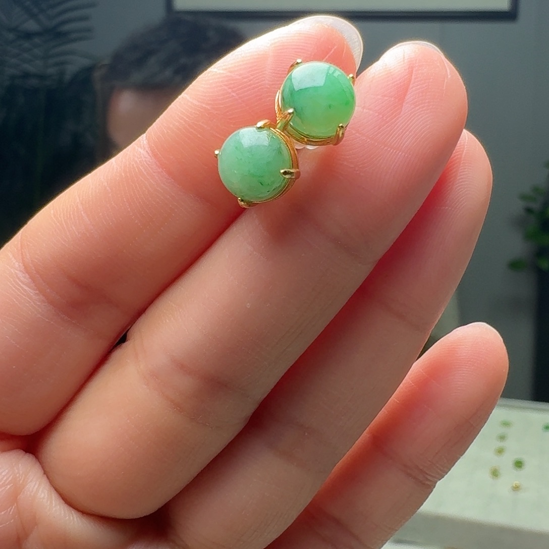 翡翠银S925镶嵌耳饰天然