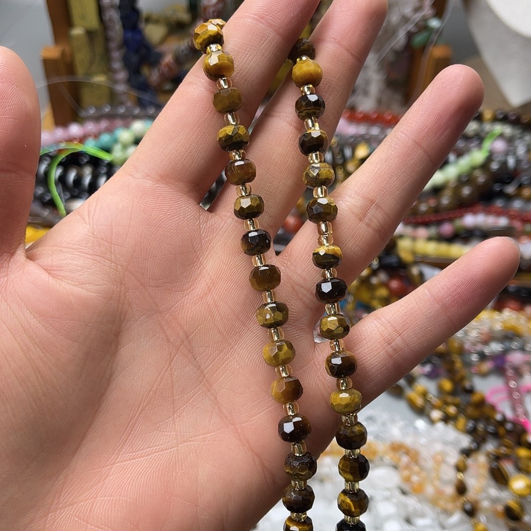 玛瑙/玉髓未镶嵌珠宝半成品卡8黄虎切面车轮一条