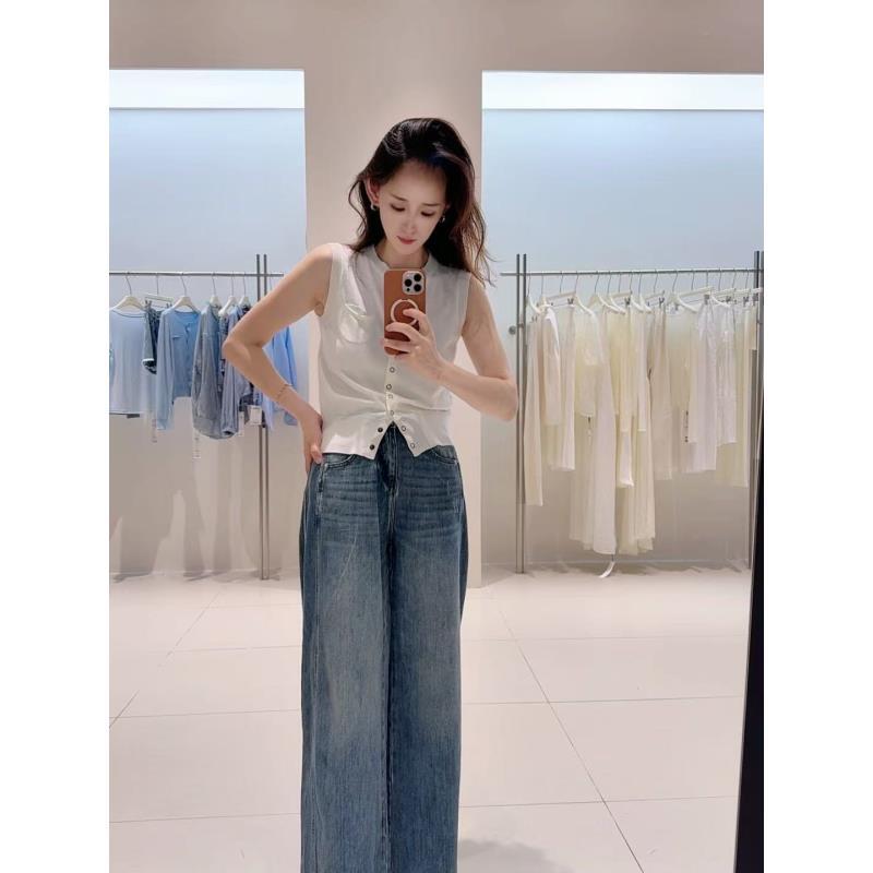 牛仔裤-323027小个子艾家高腰弯刀阔腿裤（小个子版本）