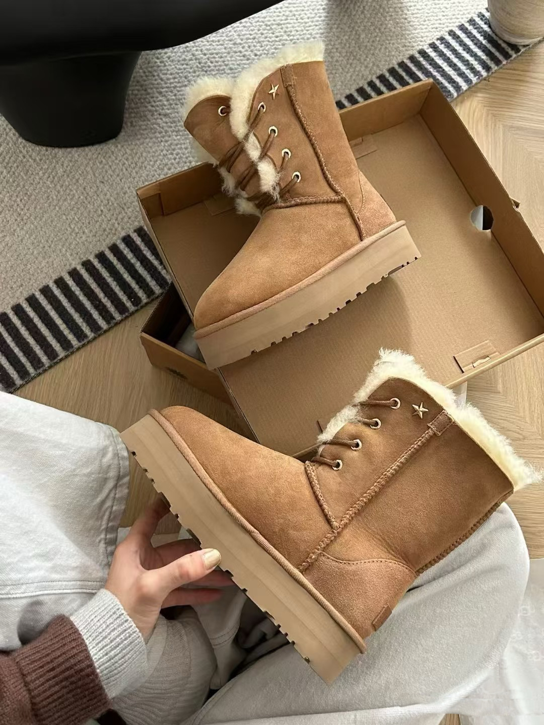 【女神款厚底】桑坡皮毛一体雪地靴时尚百搭