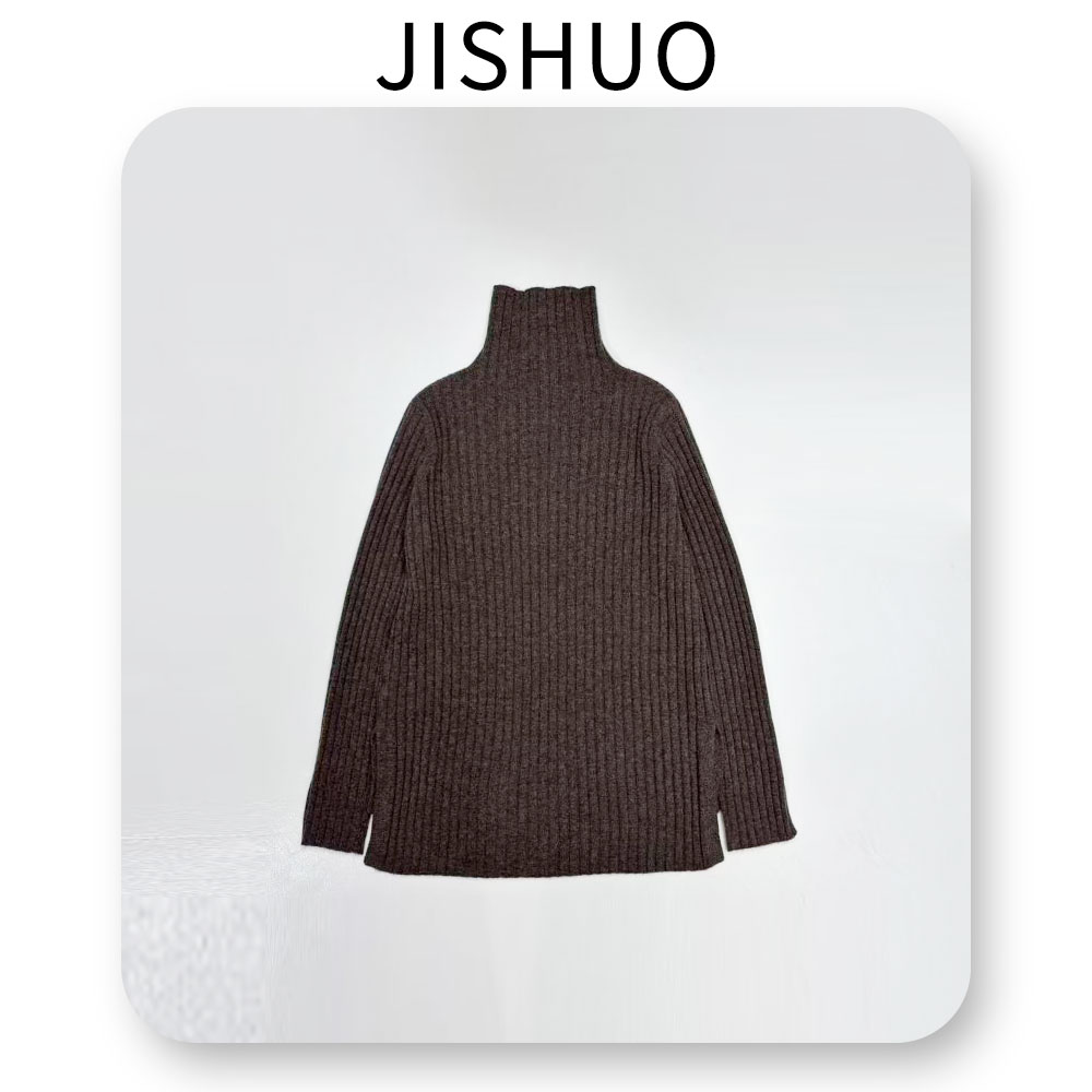 纯色高领坑条毛衣羊绒衫纯色设计针织衫秋冬百搭套头
