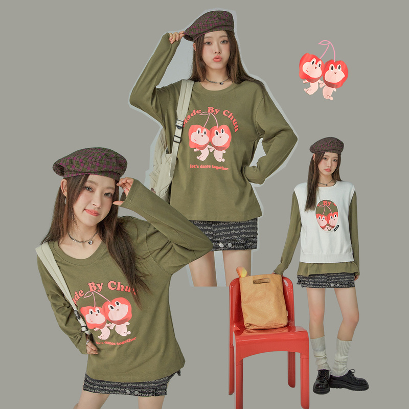 332W【云C专属】CHUU卡通字母印花圆领长袖T恤-F