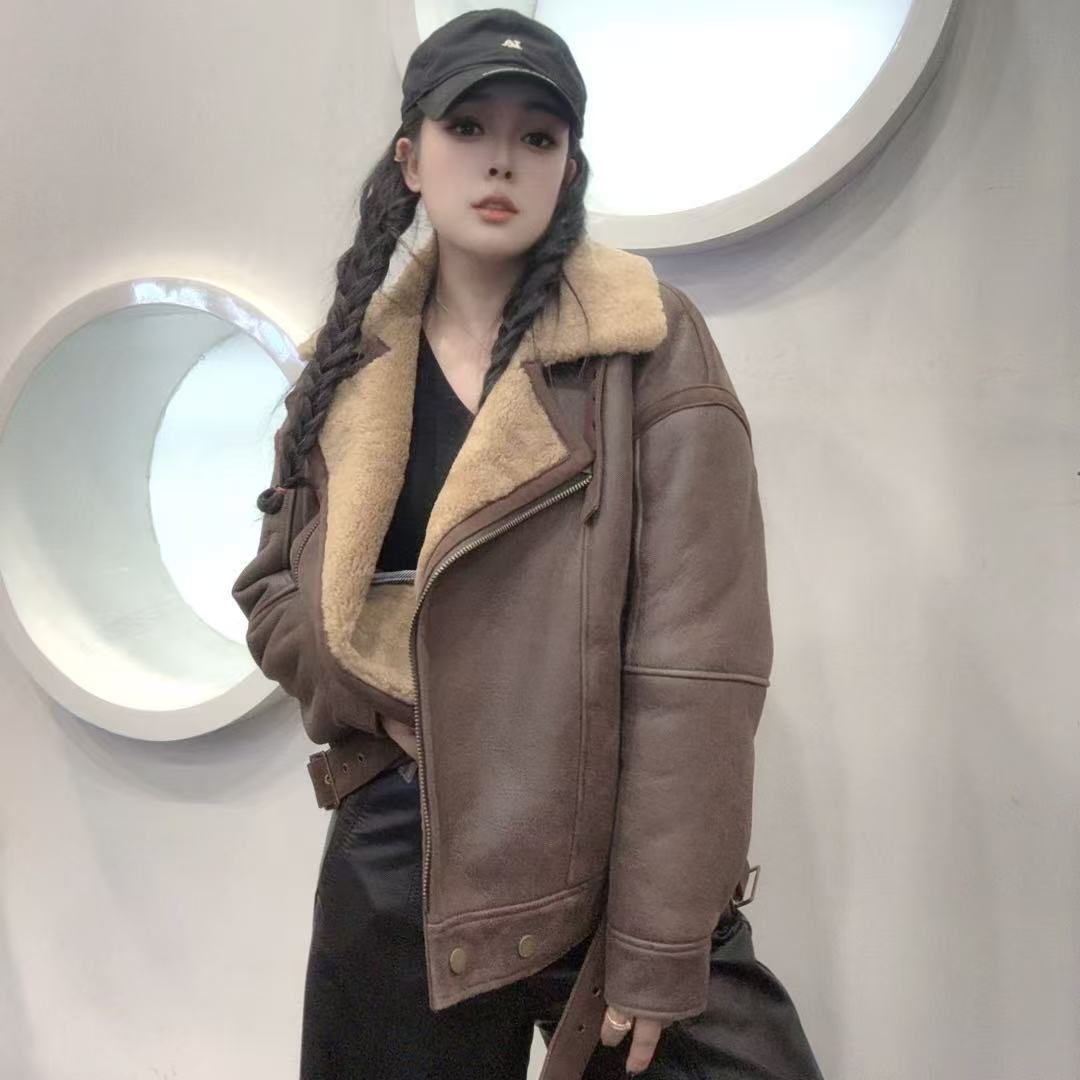 《铭嘉诗丹》寒冬皮毛一体大款机车外套3631 衣长63卡码拍小