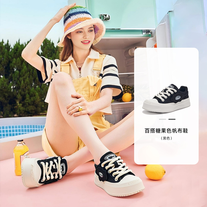 马克华菲情侣休闲鞋夏季透气低帮板鞋百搭时尚增高帆布鞋情侣同穿