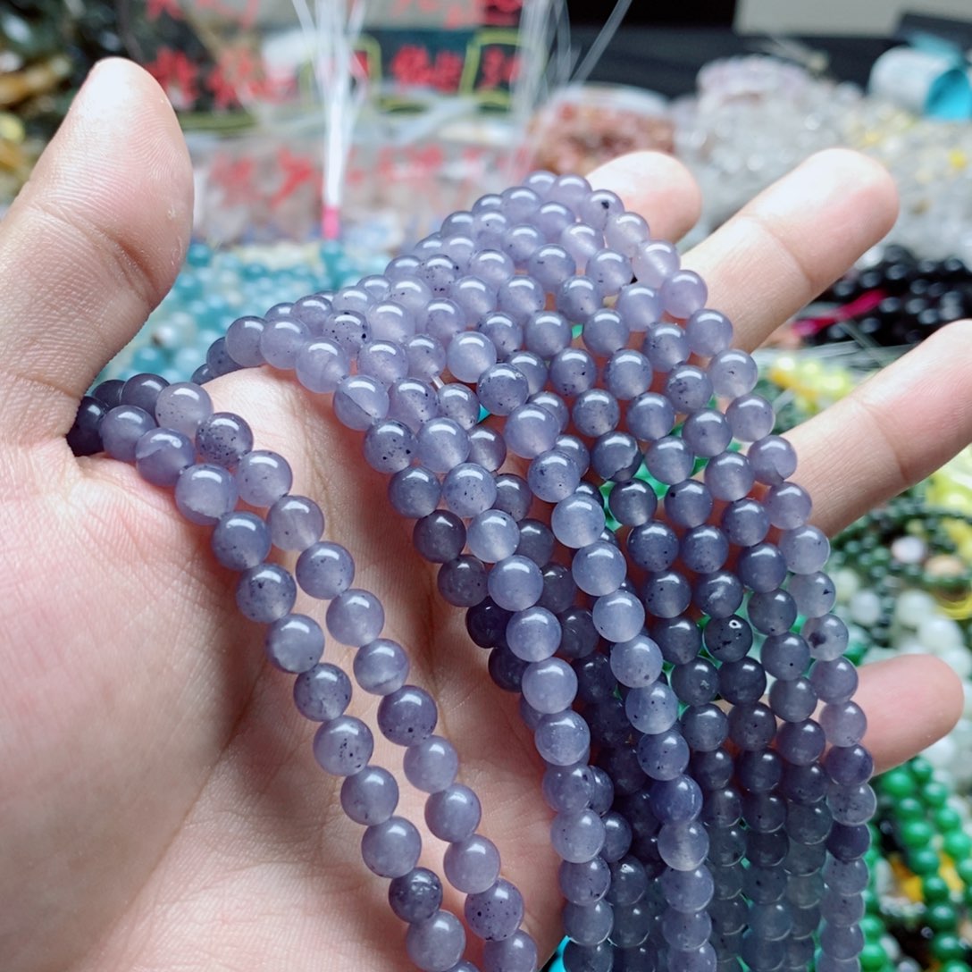 未镶嵌玛瑙/玉髓珠宝半成品一条天然6mm烟紫玉髓圆珠