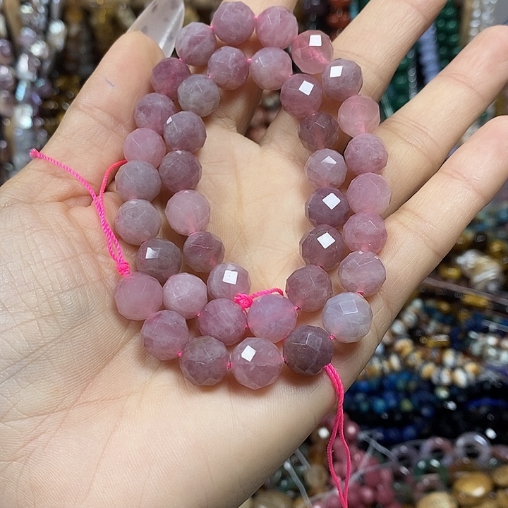 玛瑙/玉髓未镶嵌珠宝半成品天然紫马粉切面卡10mm