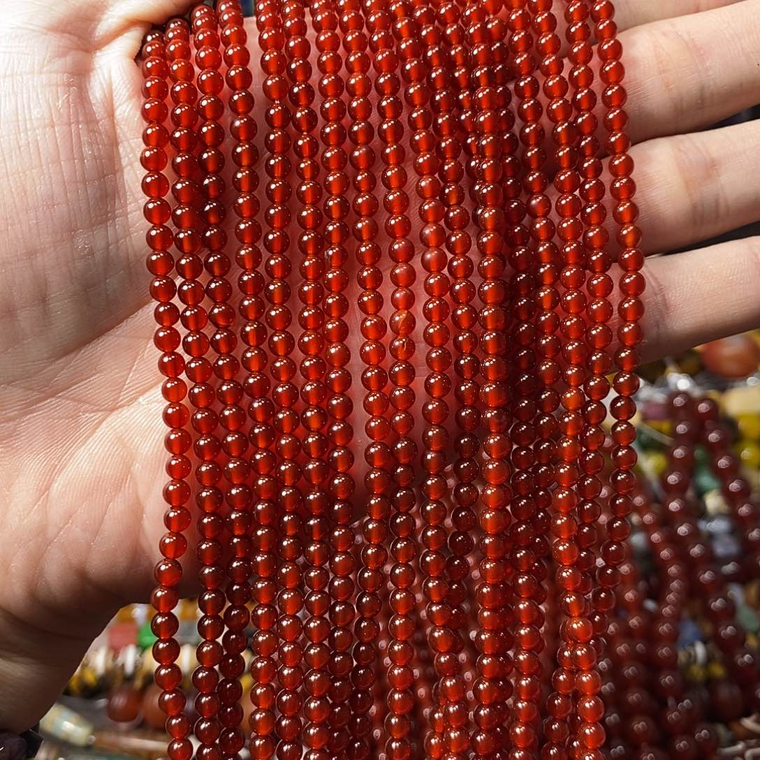 石英质玉未镶嵌，A品红玛瑙4mm，