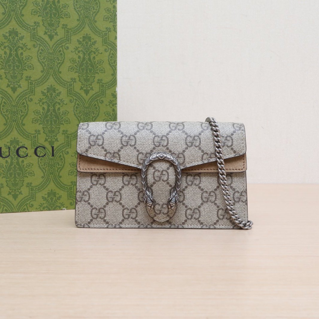 未使用 GUCCI/古驰 小花6枫酒神 超Mini 16.5 老花 帆布 银扣