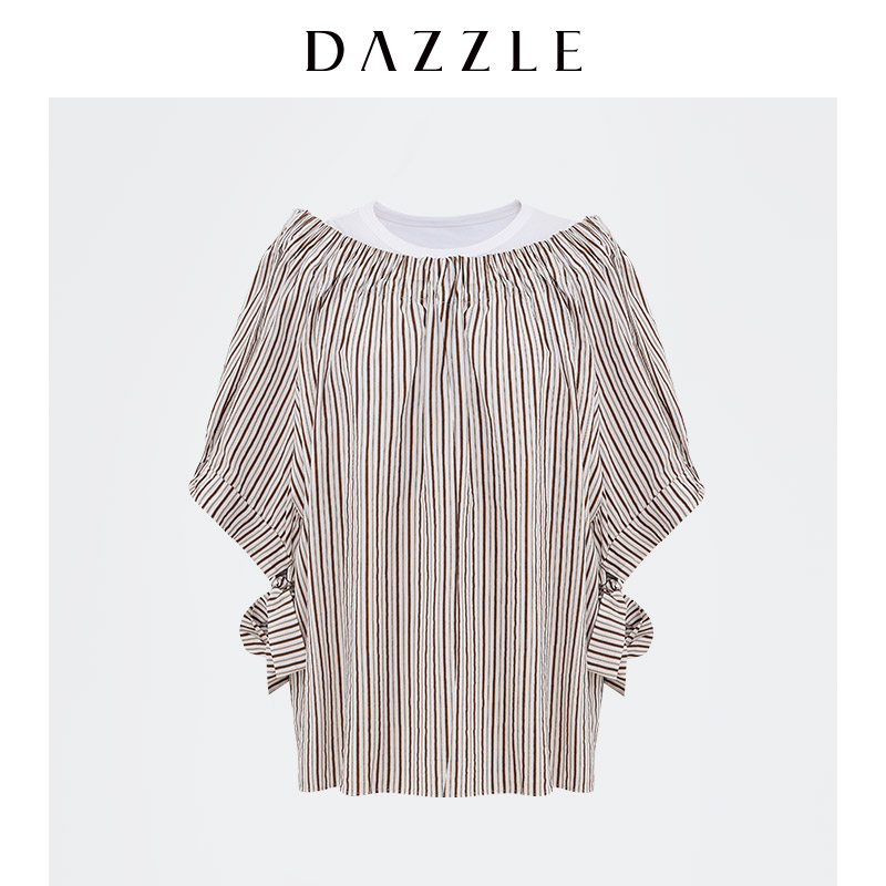 【陈大可】DAZZLE地素 21夏装新款两件式露肩条纹衬衫上衣女2