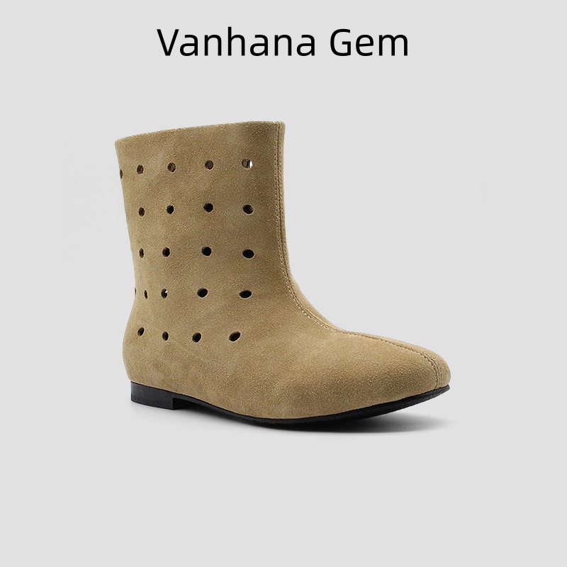 VANHANA GEM 2025新款真皮镂空裤管靴女透气凉靴内增高罗马鞋短筒