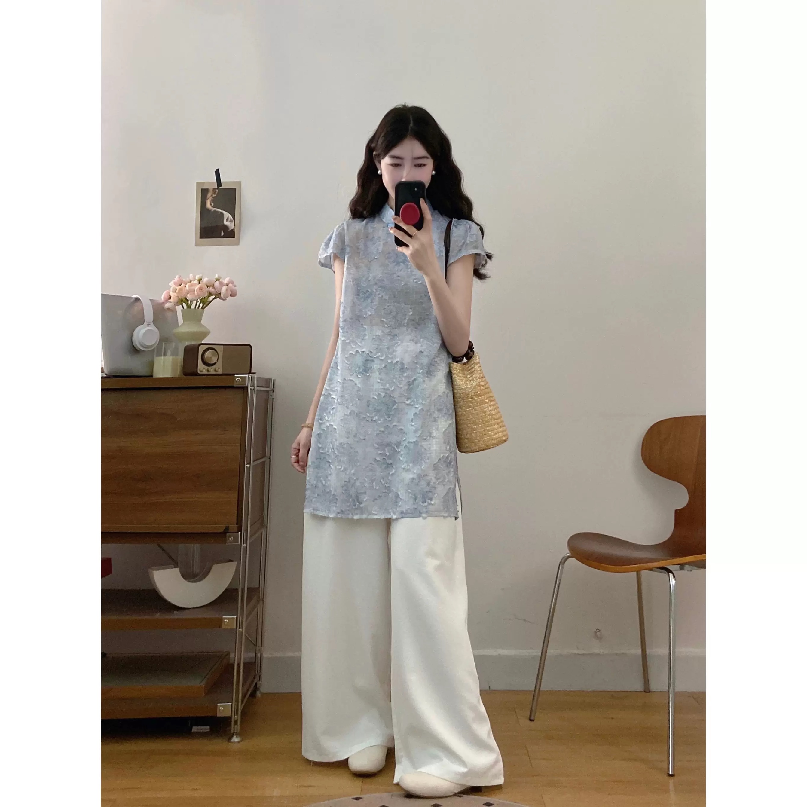 无印心匠D13599 新中式时尚套装提花碎花宽松中国风两件套K696