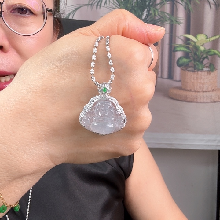 翡翠颈饰18K金镶嵌白冰佛公