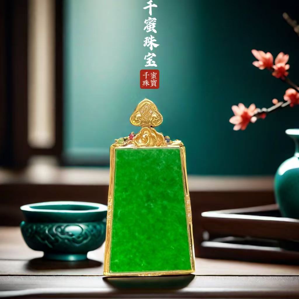 18k天然缅甸A货翡翠三生有幸吊坠