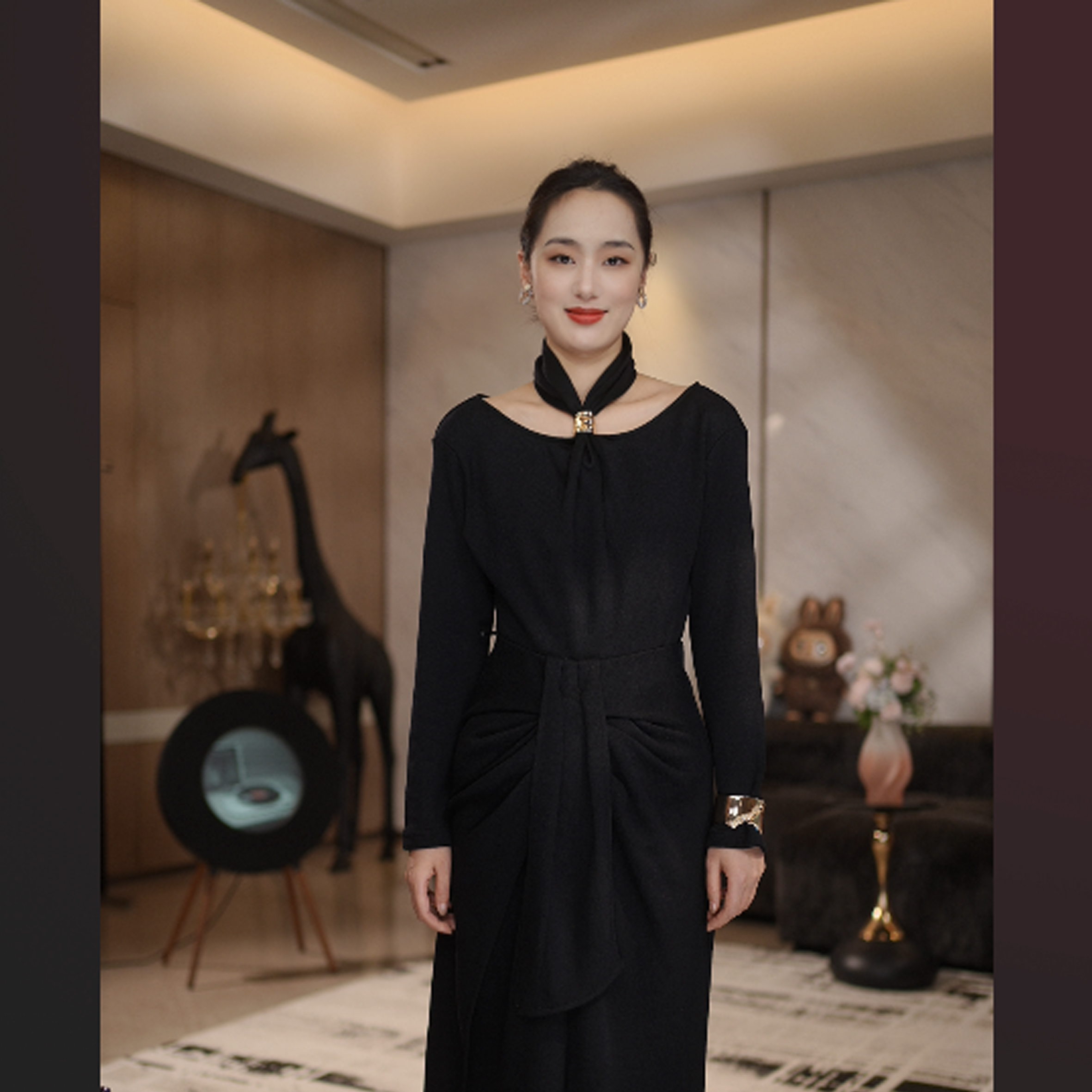 【Jier吉儿】原创设计师 显瘦气质长袖法式收腰修身时尚黑色上衣