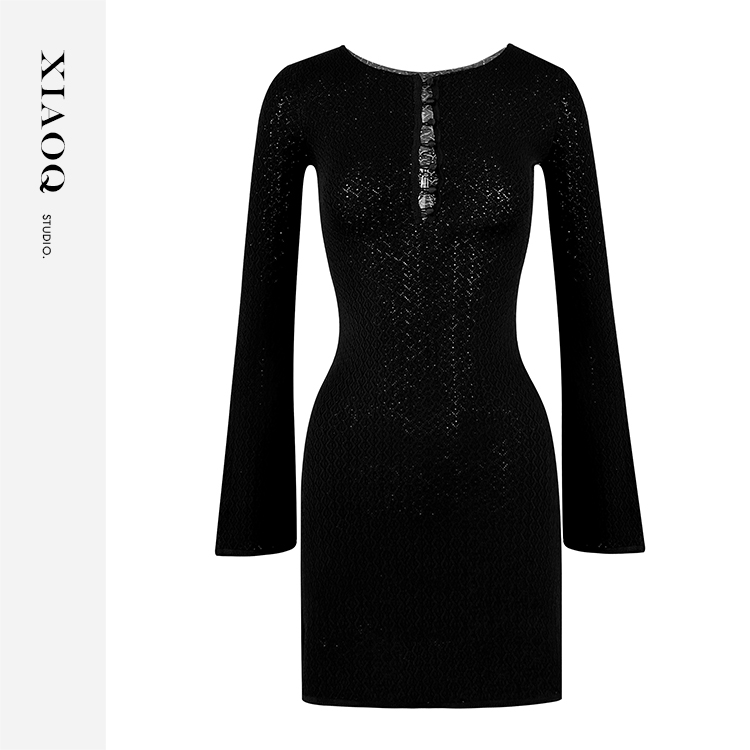 【小Q家】20640时尚修身显瘦针织连衣裙T