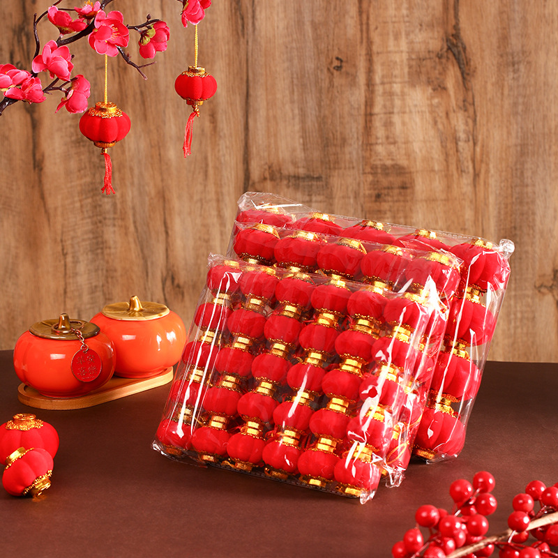 喜庆装饰绿植小红灯笼挂饰2025新款结婚新年植绒室外迷你树上挂件