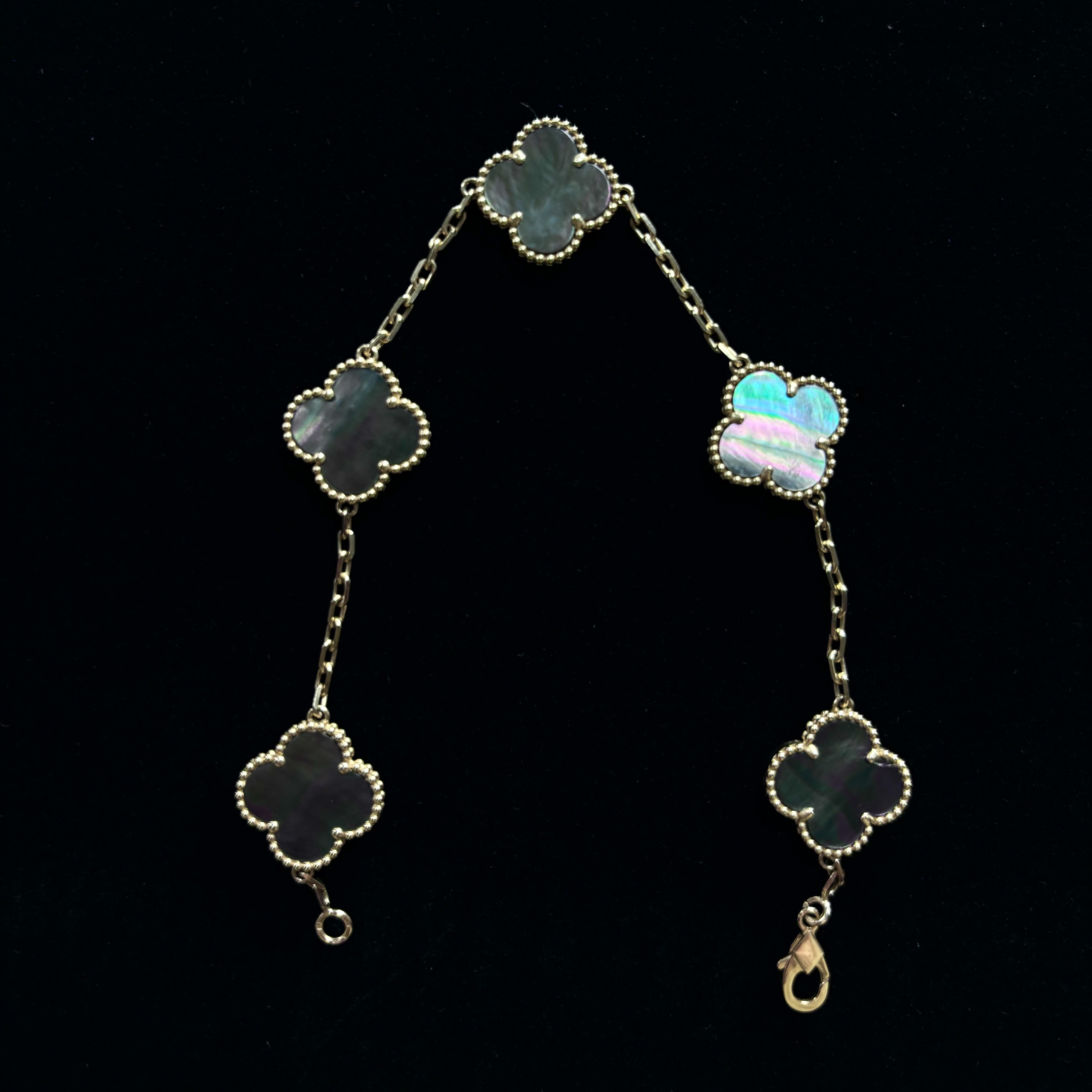 倒模版）18K金镶嵌灰贝母五花手链