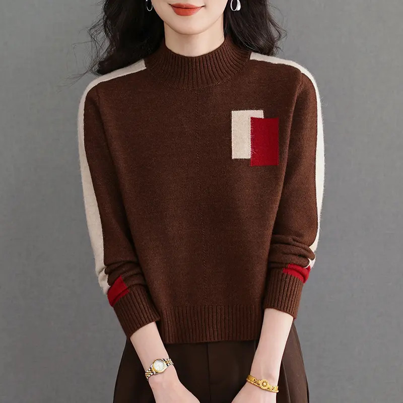 新款半高领冬季加厚宽松百搭显瘦时尚提花套头针织衫7805