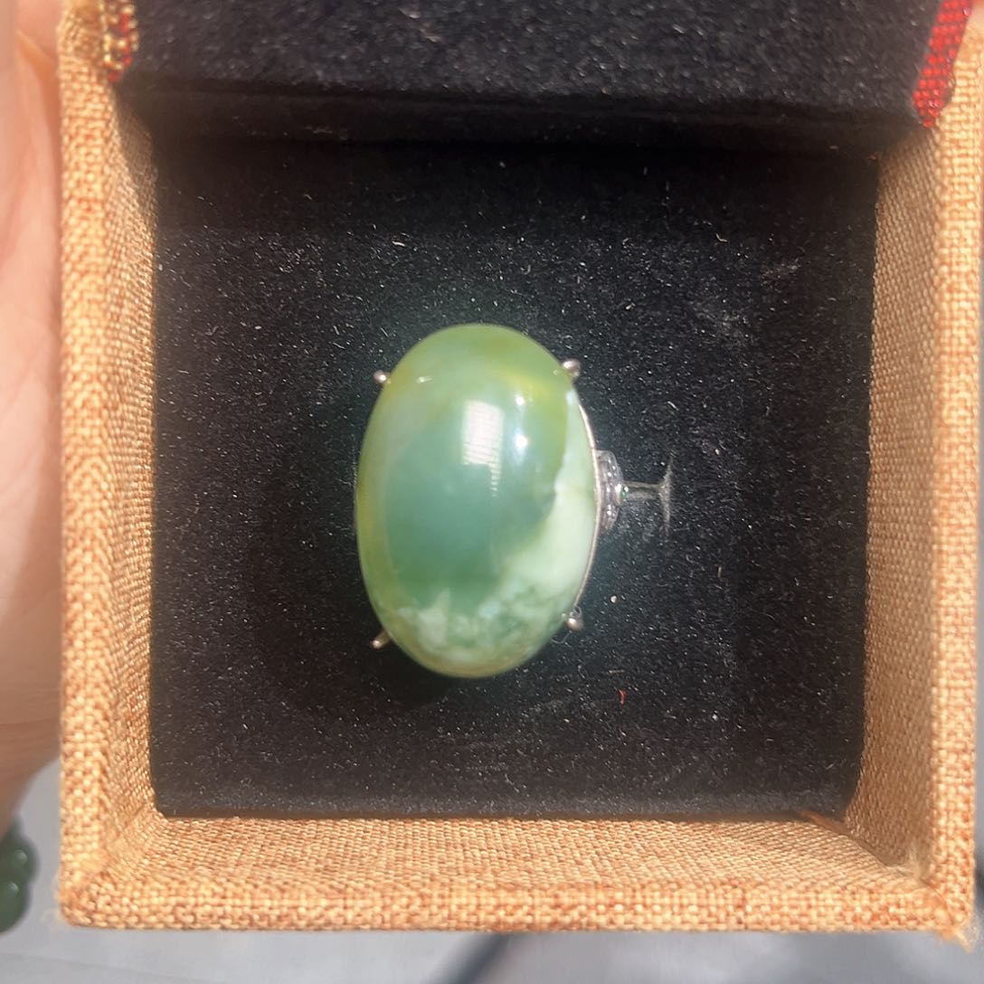 蛇纹石玉戒指银S925镶嵌