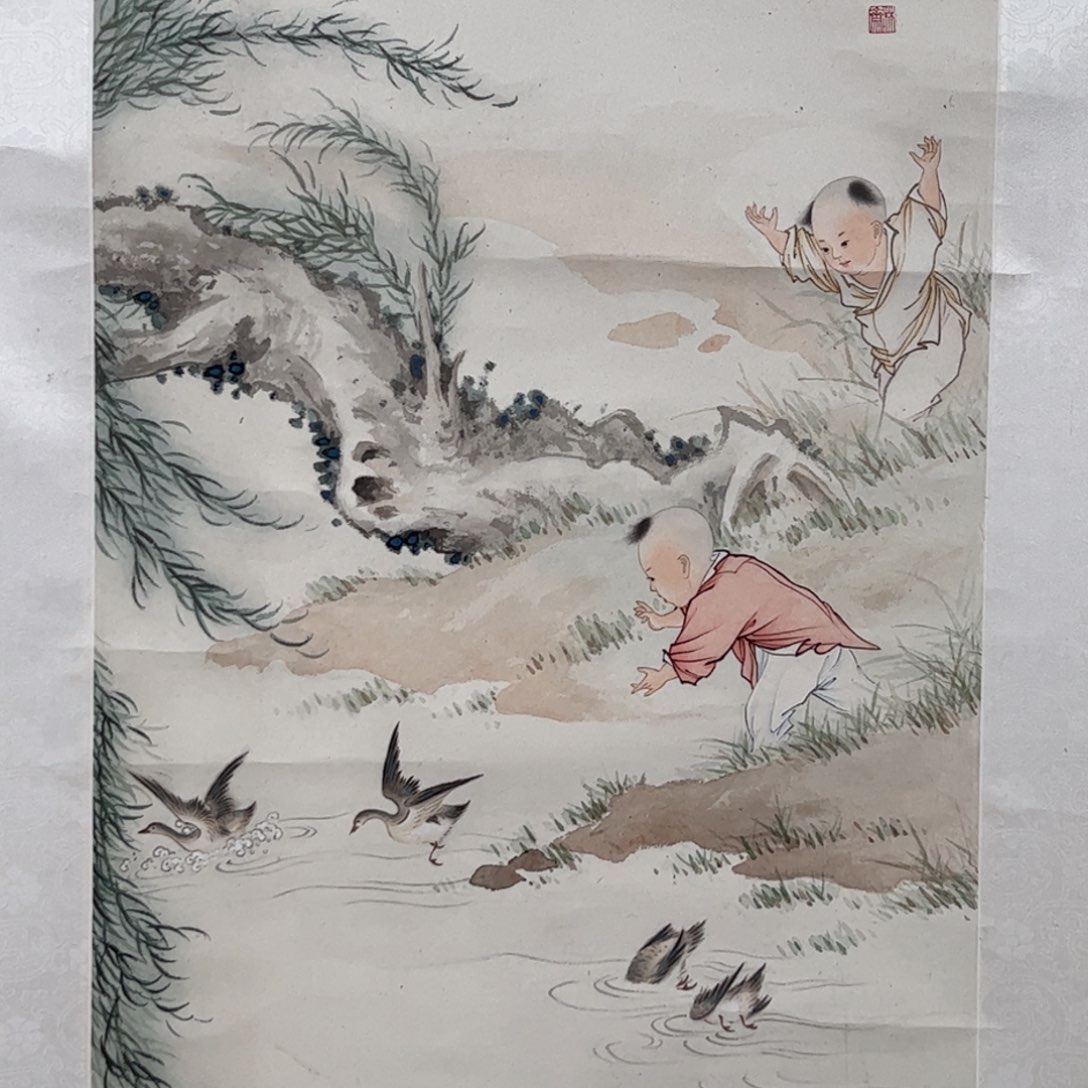 国画瓦*土（w5606）秋柳戏鸭 书画3近