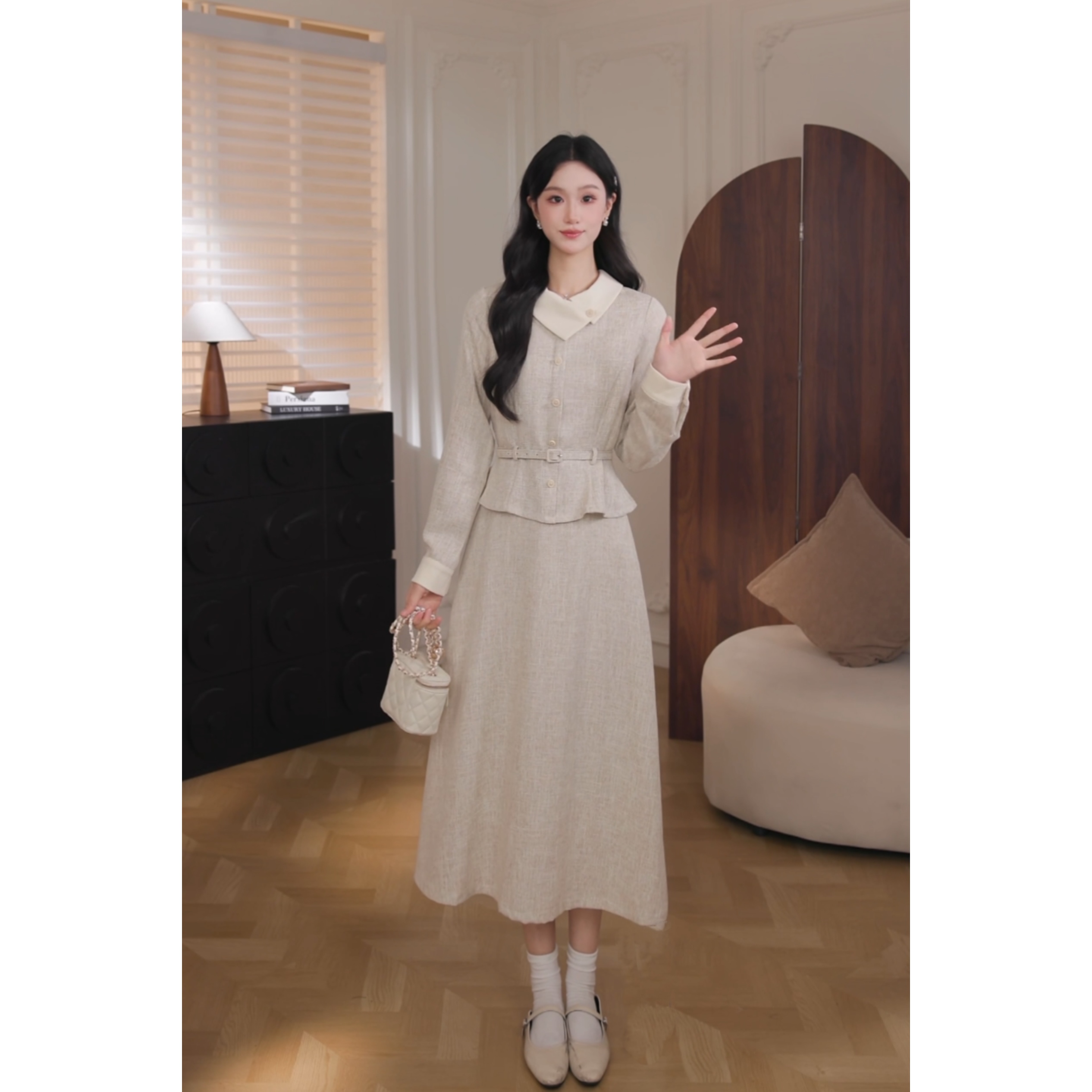 鹿向南【米兰假日】2025秋季新款设计感小香风气质连衣裙QJD00643