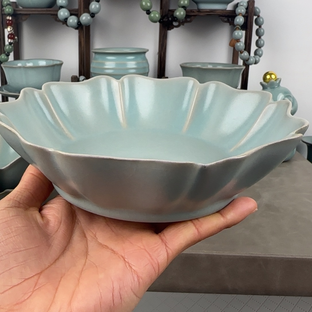 其他汝瓷芙蓉盘仿古釉支钉烧微瑕