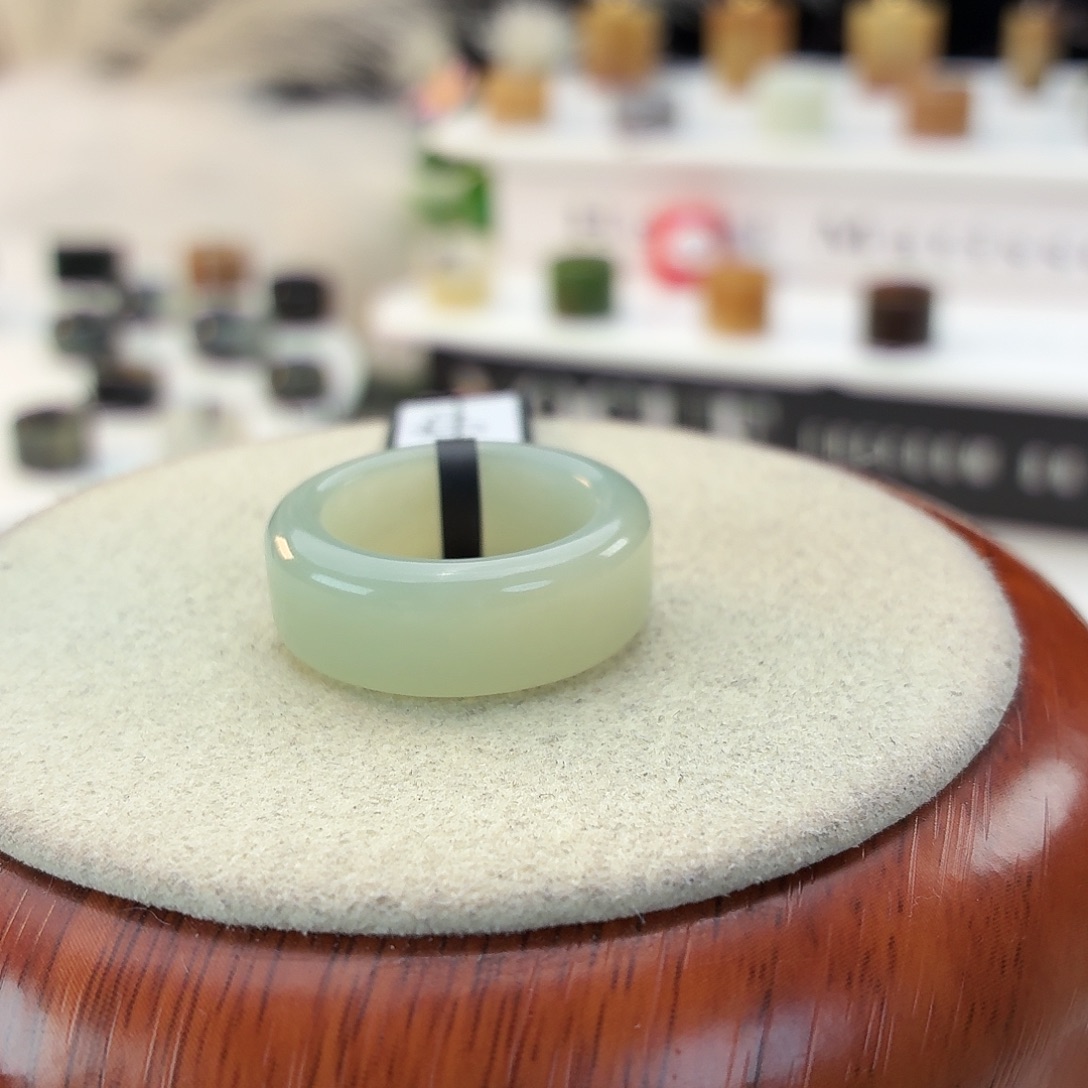 知***.和田玉未镶嵌戒指i99奶蓝圆切18.1mm