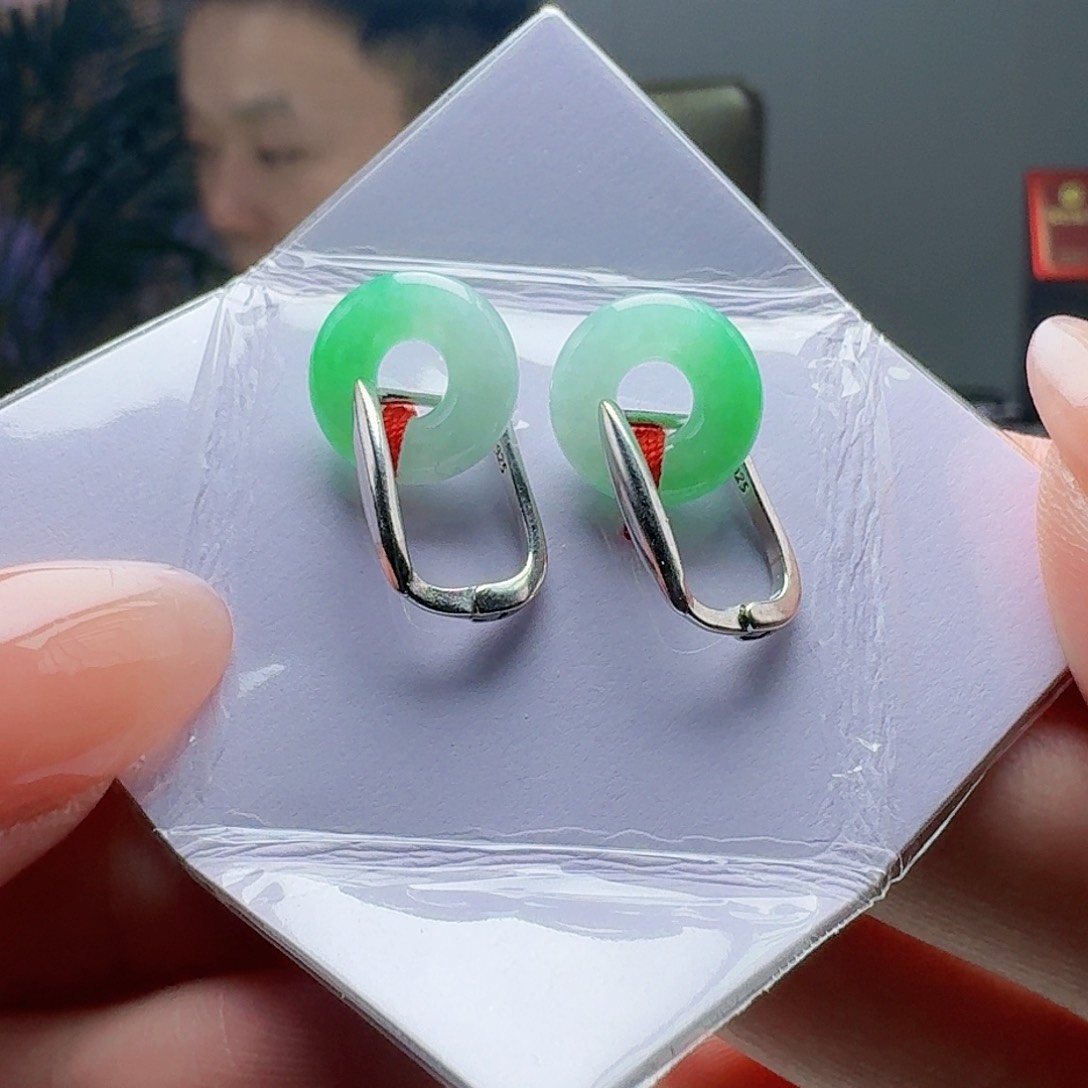 翡翠耳饰银S925镶嵌天然