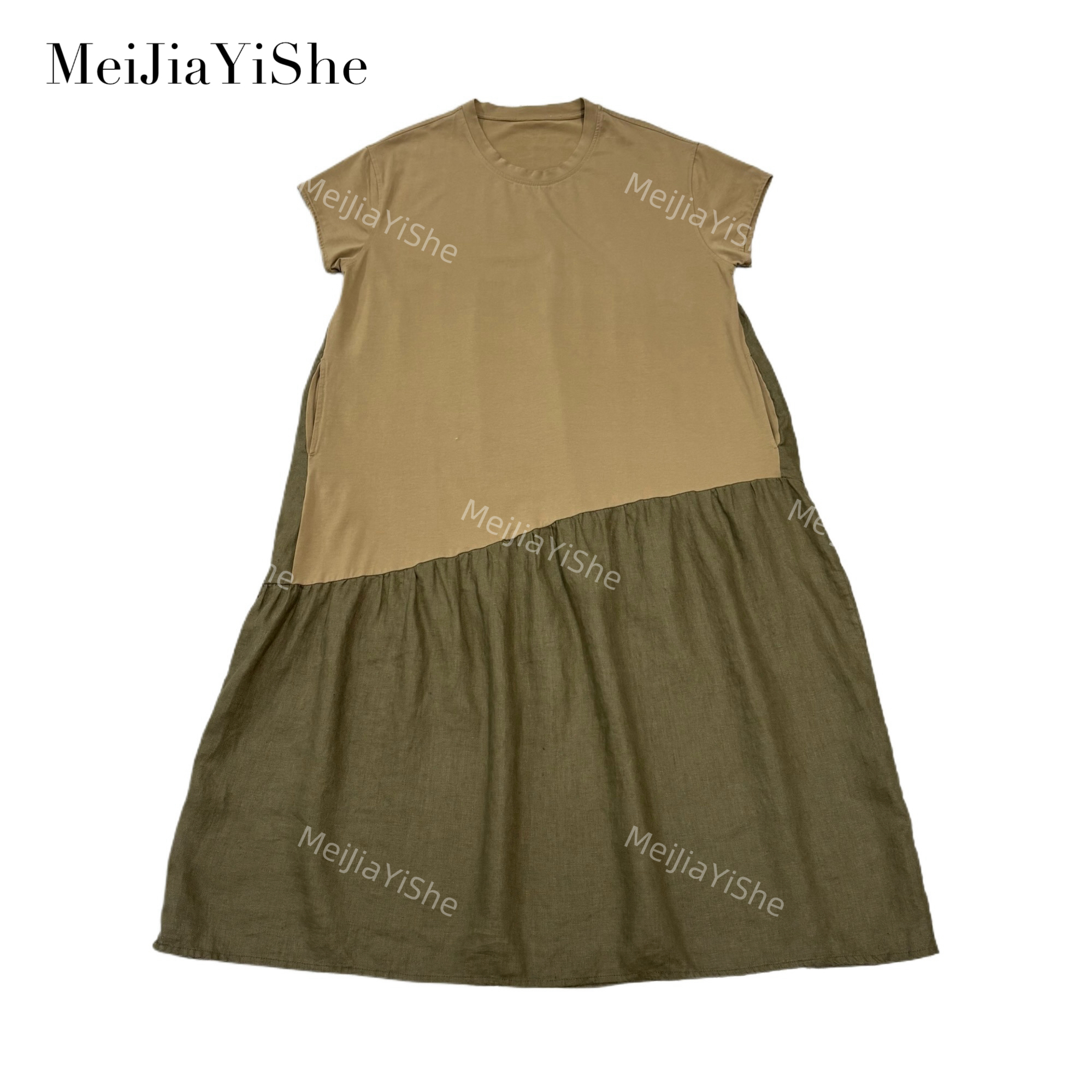 梅家2025新款设计款拼接撞色连衣裙