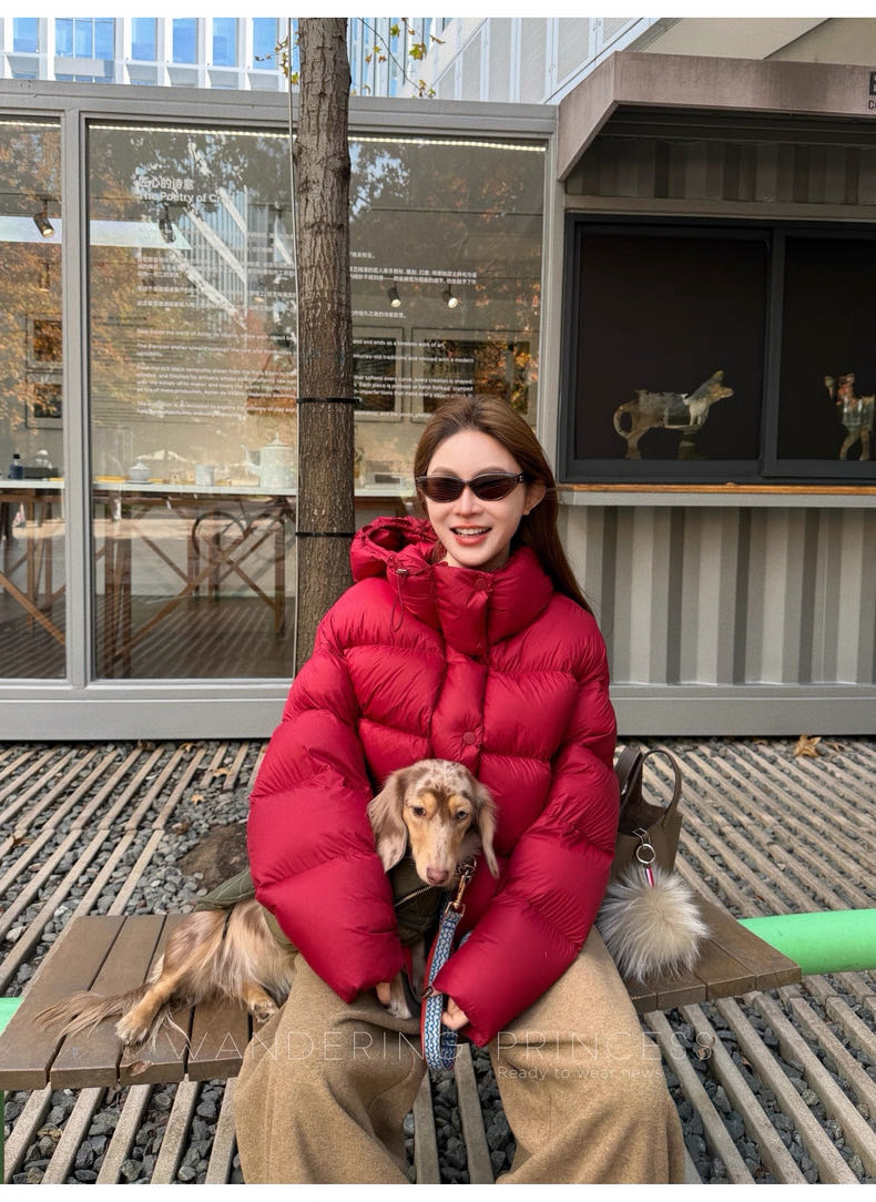 921保暖短款羽绒服宽松泡芙服时尚连帽轻薄加厚女面包服外套