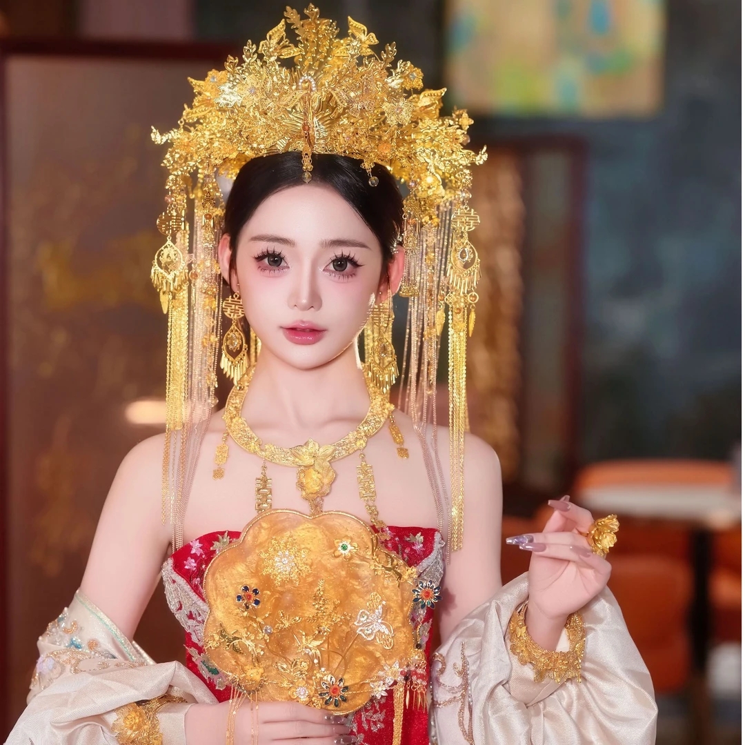  z8211新款奢华大气精致金色凤冠秀禾龙凤褂古装复古中式头饰