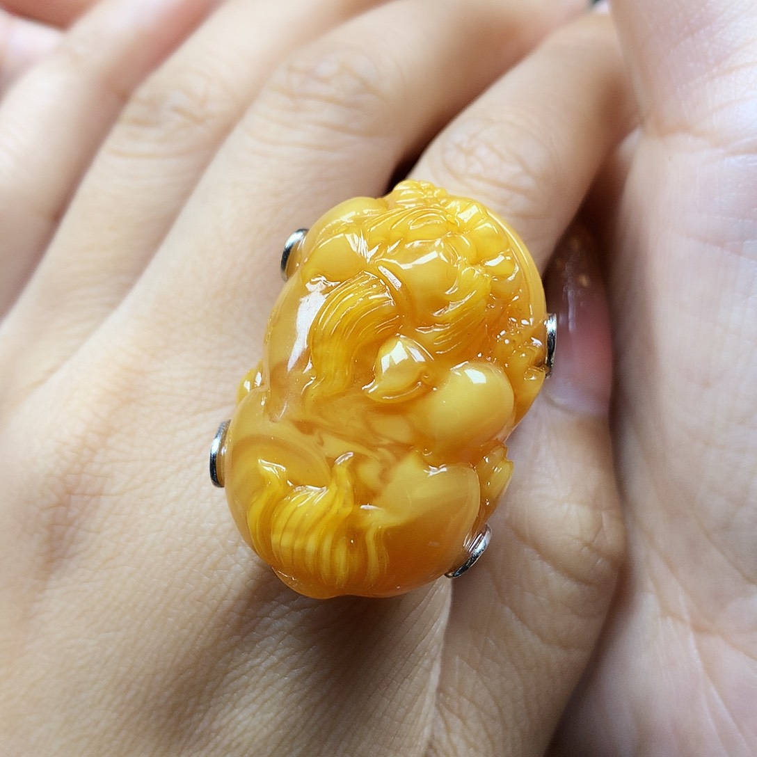 蜜蜡戒指银S925镶嵌戒指