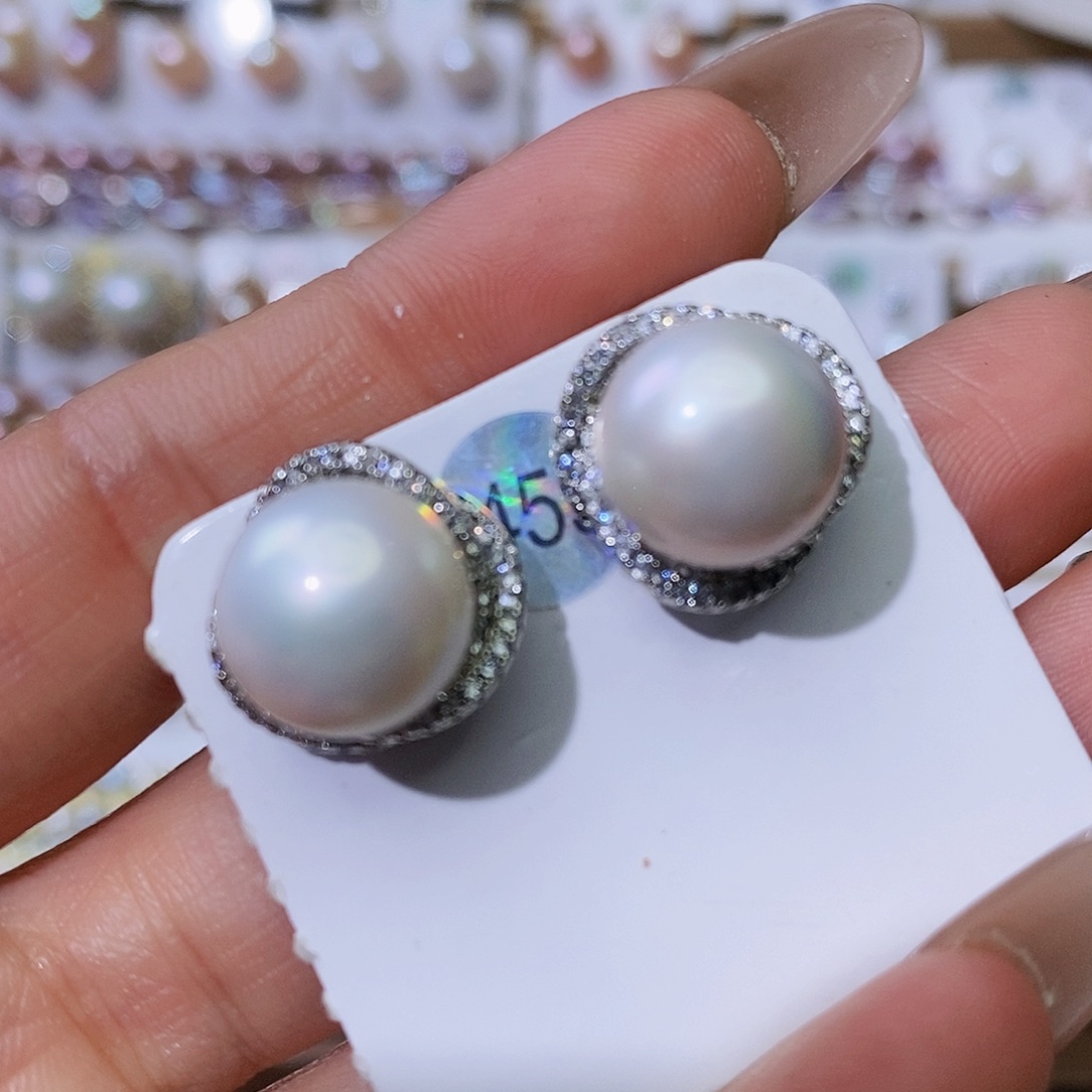 淡水珍珠耳饰银S925镶嵌