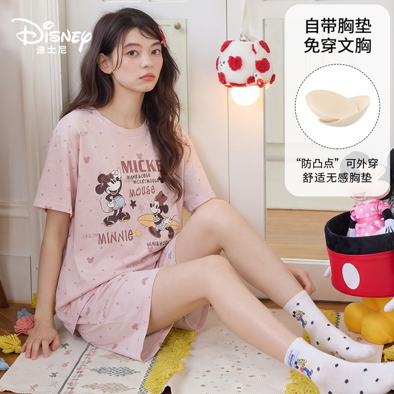 Disney/迪士尼夏季套头短袖短裤带胸垫卡通少女可爱家居服0393