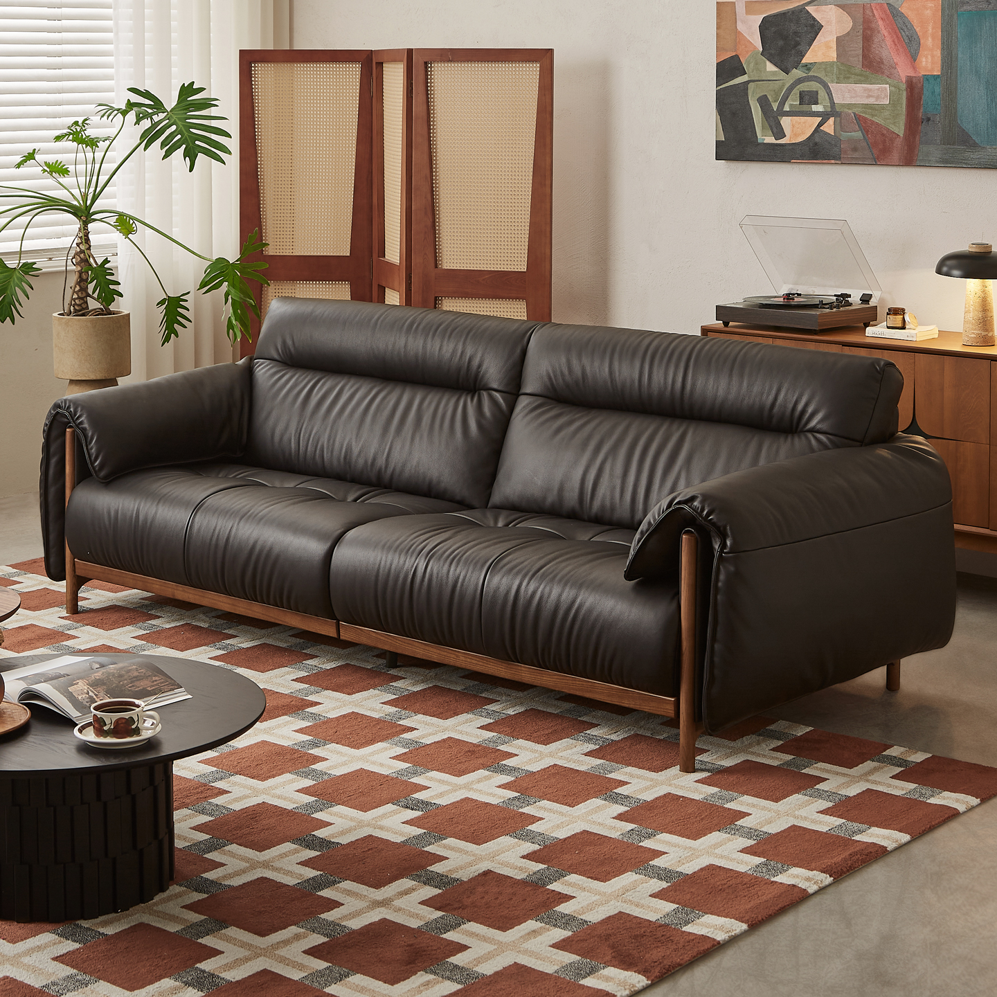 木陌家具暮云沙发小户型复古真皮客厅直排中古风黑色油蜡皮沙发