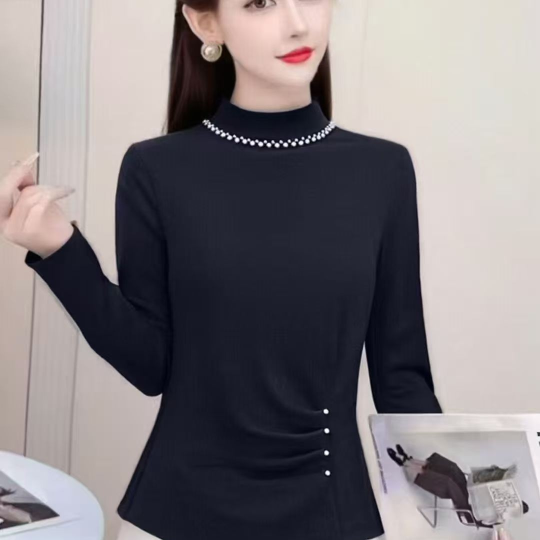 23#双面精品绒显瘦女纯色长袖钉珠常规加厚女士时尚保暖打底