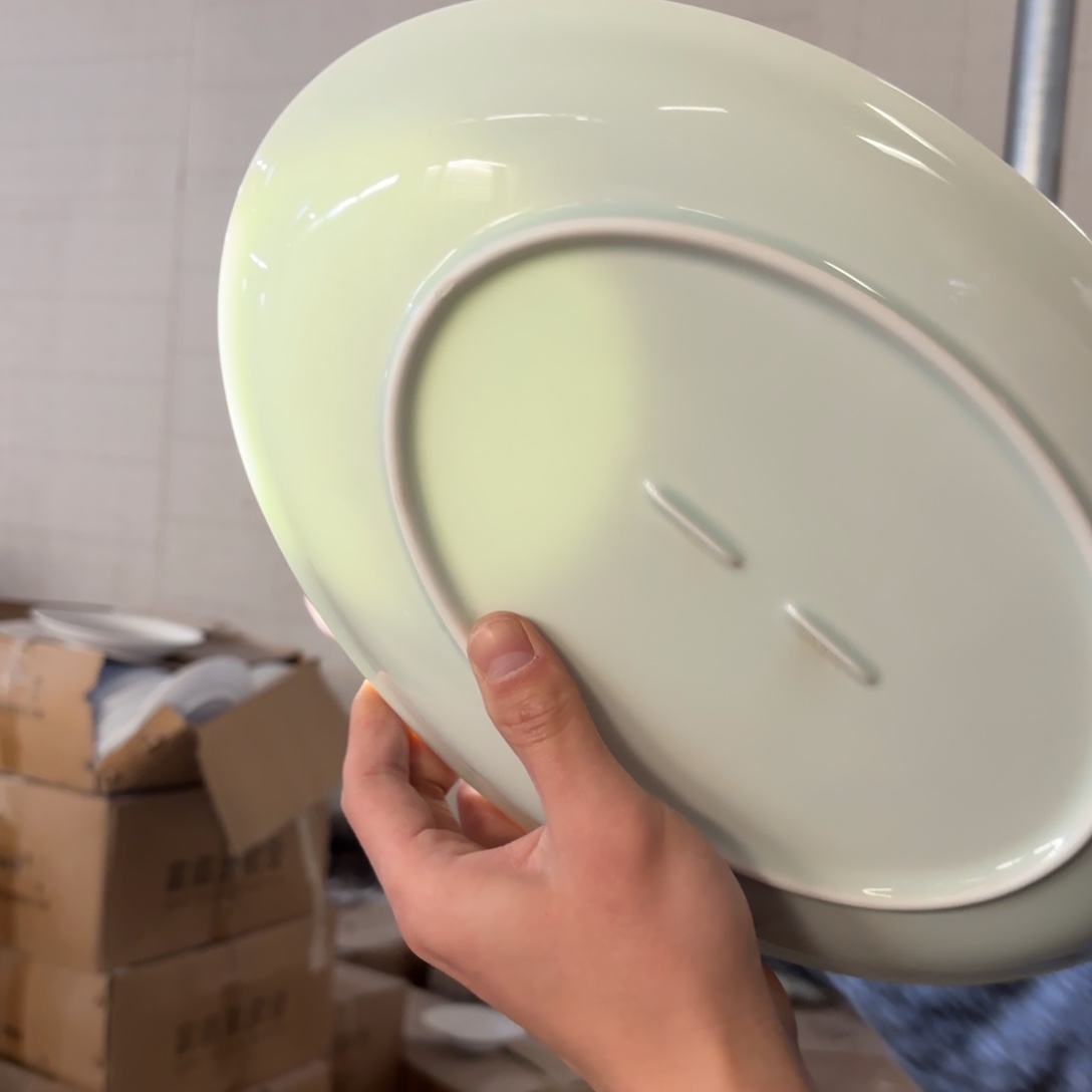 陶瓷12英寸影青椭圆鱼盘➕10英寸影青深盘微瑕