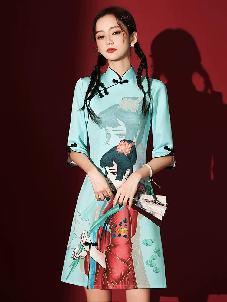 【2122  古风美人 中袖 国潮】显瘦气质修身优雅复古中国风旗袍