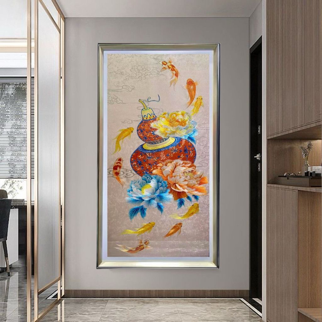 寓意美好的九鱼图新中式入户玄关装饰画走廊过道壁画