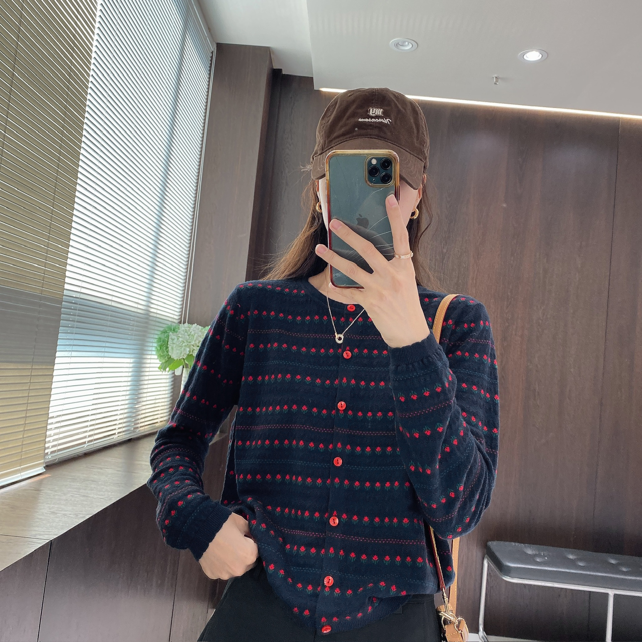 IMFLY金小金自制女装 针织衫DYW9710初秋条纹复古小花针织开衫